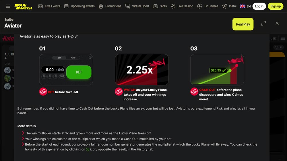 Aviator Game Process at Parimatch